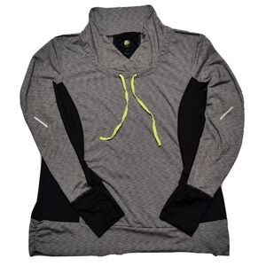 KIWI KATE Women XL Black Gray Stripe Thumb Holes Running Workout Pullover‎